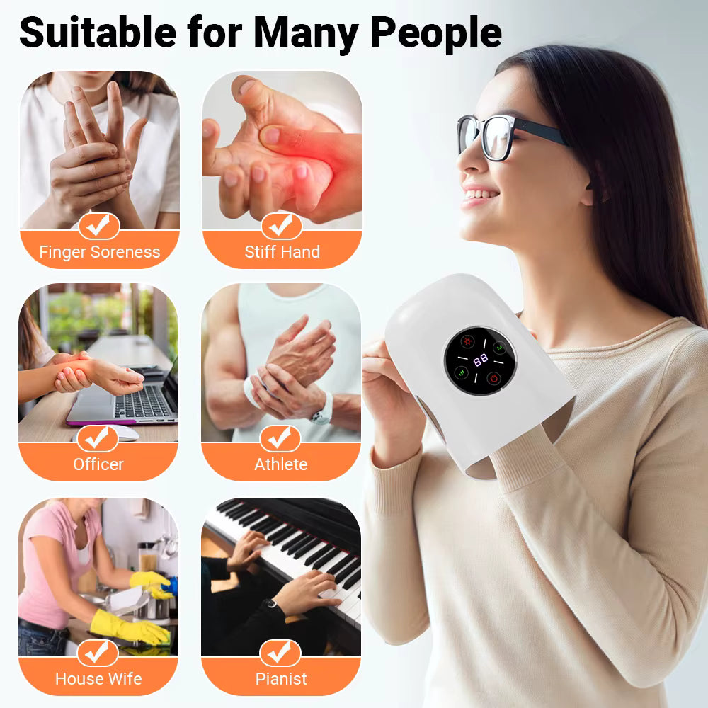 Masseur de Main Électrique Intelligent Airbag – 3 Modes, Chaleur, Compression, Sans Fil, Relaxation & Soulagement des Douleurs