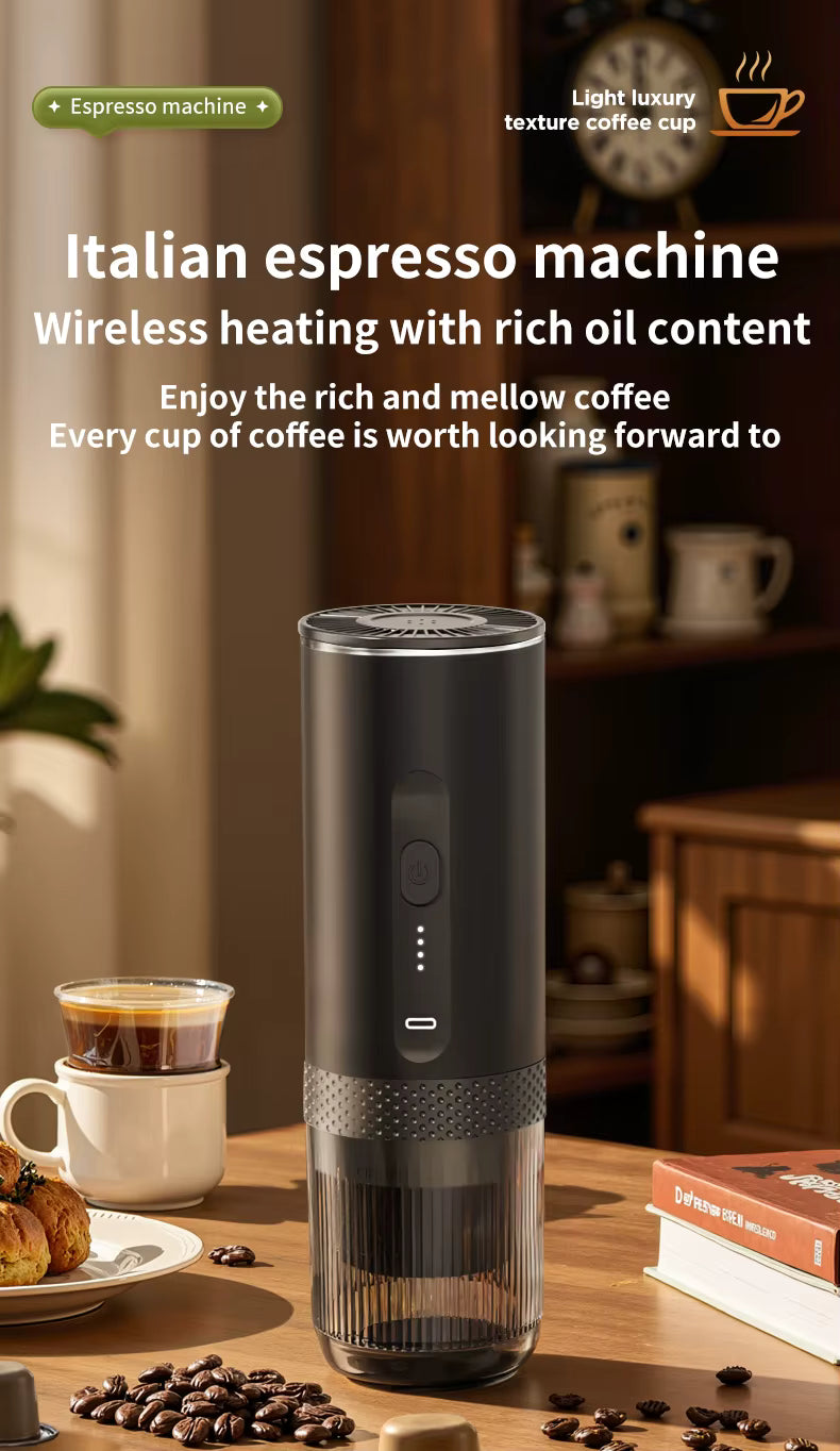 Machine à Café Portable Sans Fil – Cafetière Rechargeable USB-C 2 en 1 Capsules & Café Moulu, 20 Bars Pression, Idéale Voyage Camping Voiture