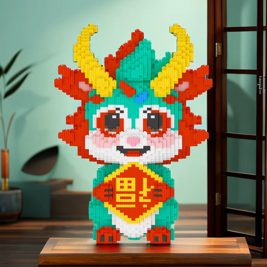 Figurine dragon chinois blocs de construction – Modèle 3D à assembler – Jeu créatif enfants & adultes – Décoration porte-bonheur – Compatible briques