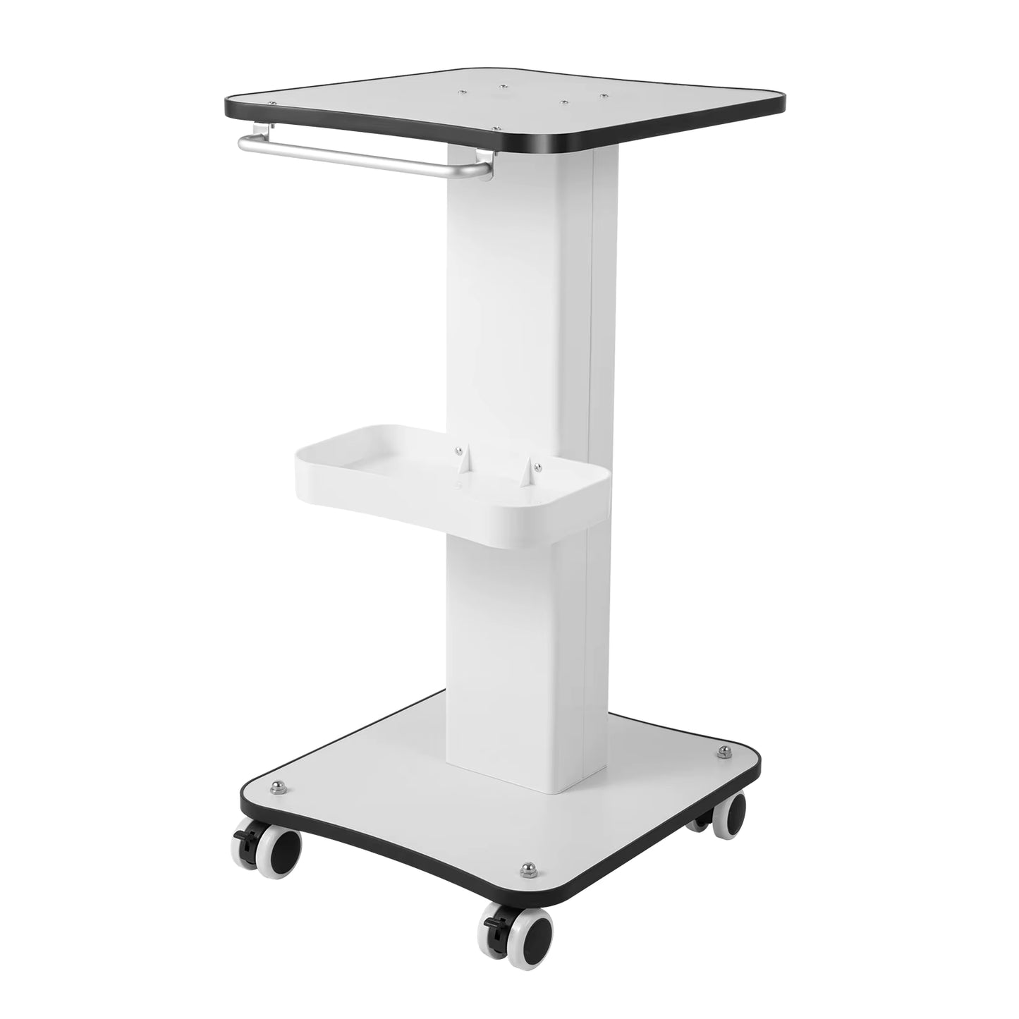 Chariot de Beauté Multifonction à Roulettes 360° – 4 Roues Verrouillables, Support Appareil Esthétique, Table Mobile Salon, Blanc