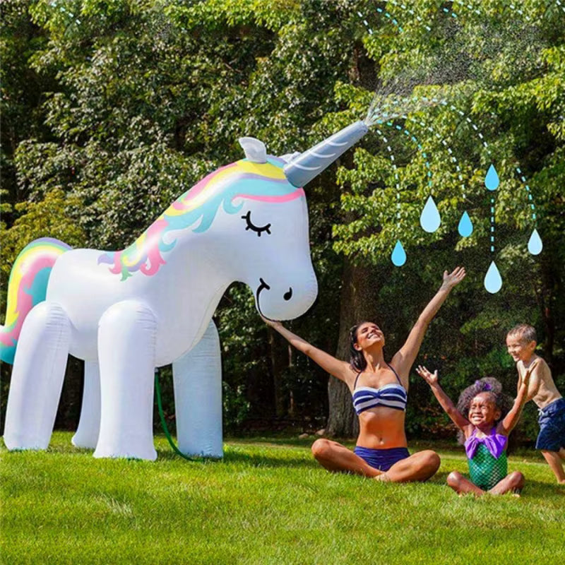 Licorne Gonflable Géante 220 x 80 x 160 cm pour Piscine – Fontaine Pulvérisateur d'Eau – Flotteur XXL – Jouet Gonflable Été Enfant & Adulte – PVC Résistant