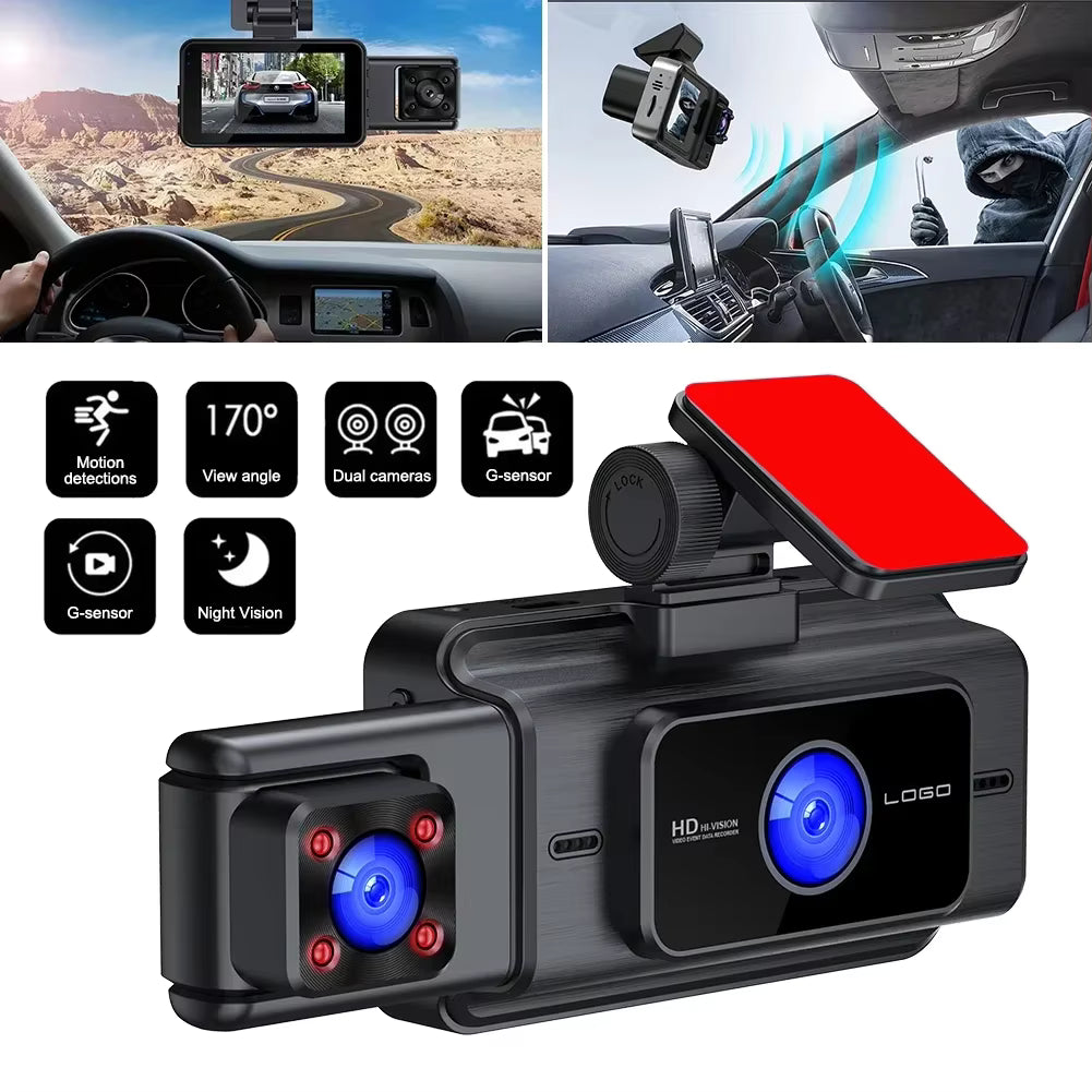 Dashcam Voiture 1080P Double Caméra Avant Arrière WiFi Écran 3 Pouces Vision Nocturne Grand Angle