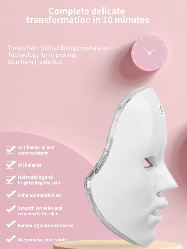 Masque LED de Beauté pour le Visage – Appareil de Soin Lumineux Anti-Imperfections et Relaxation Peau – Lumières Colorées Thérapie Visage