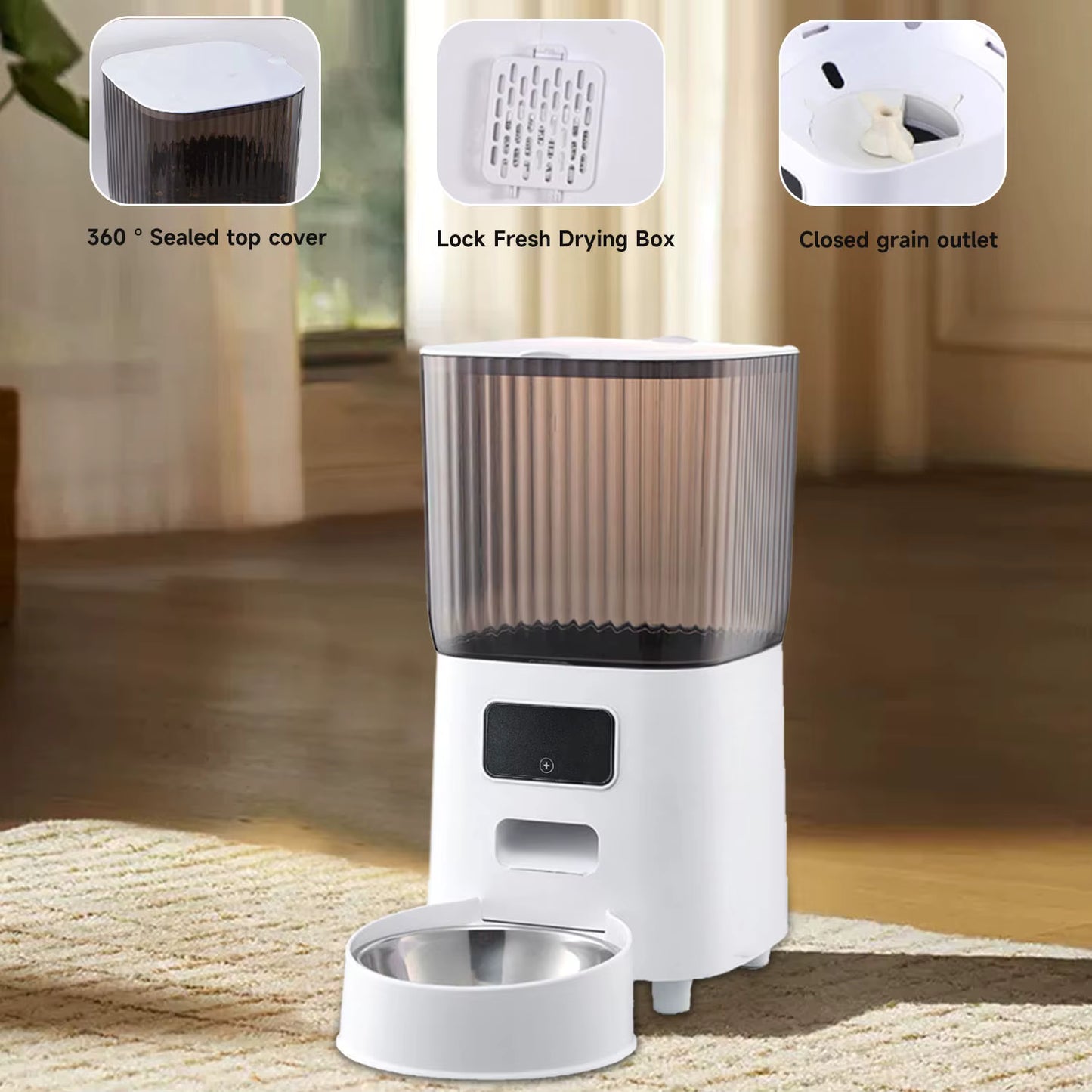 Mangeoire Automatique Connectée pour Chat et Chien 5L – Distributeur de Nourriture Intelligent WiFi avec Caméra – Acier Inoxydable