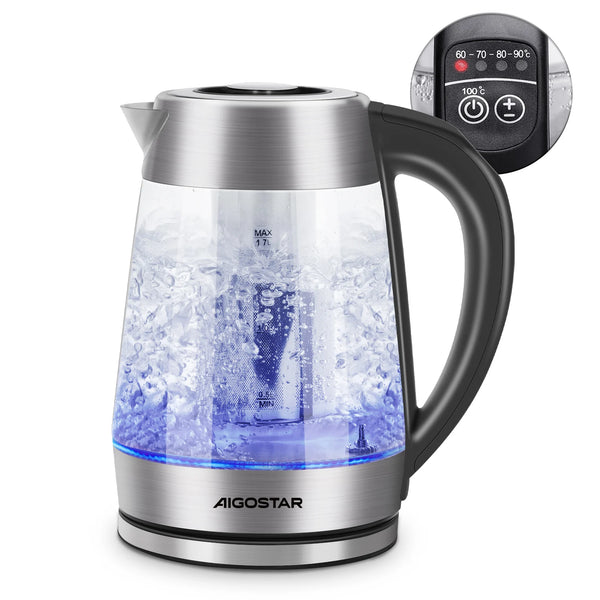 Bouilloire Électrique en Verre 1,7L – 2200W, Réglage de Température, Infuseur à Thé, Maintien au Chaud, Éclairage LED