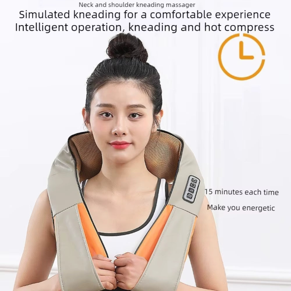 Masseur Cervical Chauffant Shiatsu Électrique – Châle de Massage Cou et Épaules – Massage à Pétrissage Profond – Utilisation Maison et Voiture