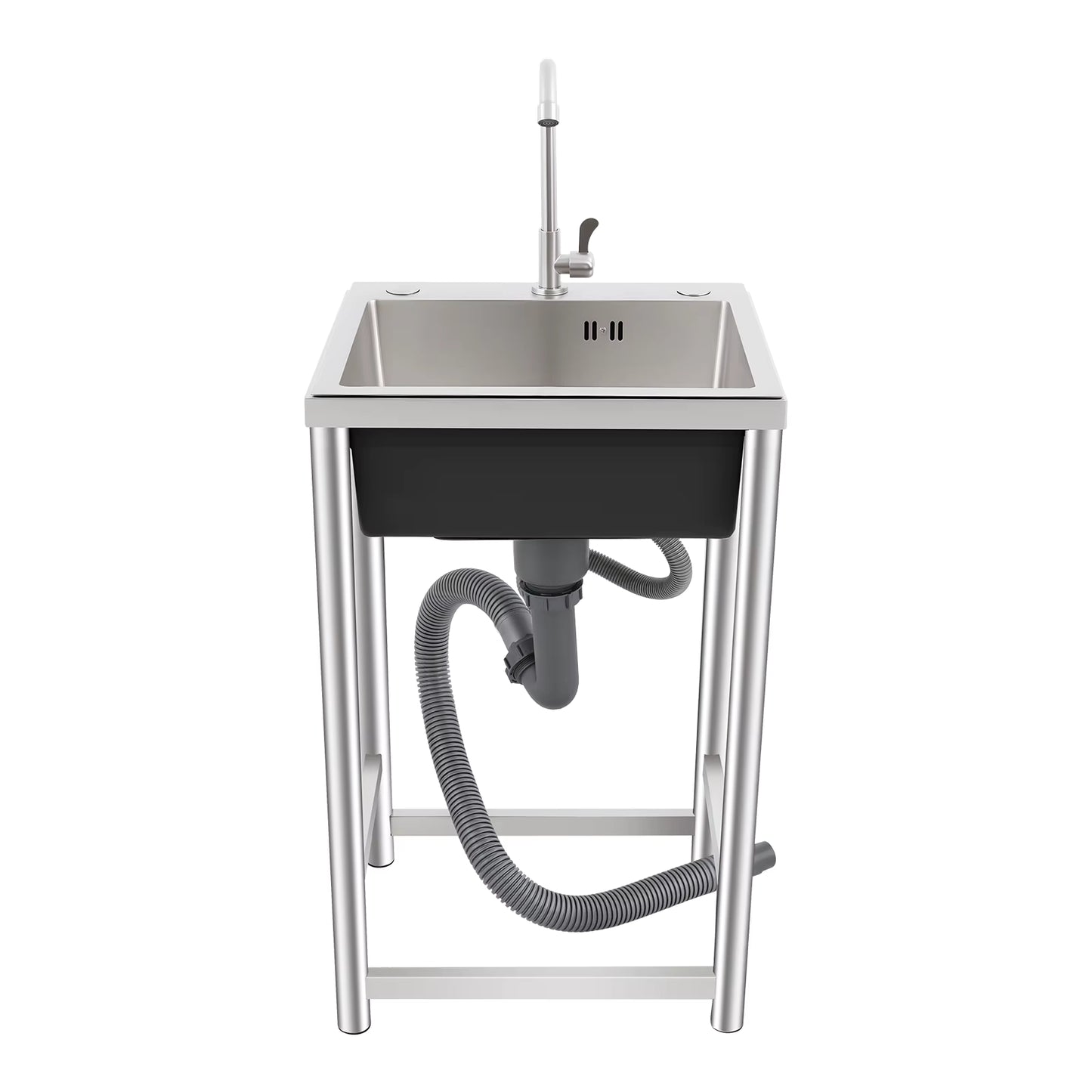 Évier de Cuisine Inox sur Pied avec Robinet 360° – Bac Unique – Évier Autonome Utilitaire Maison Restaurant