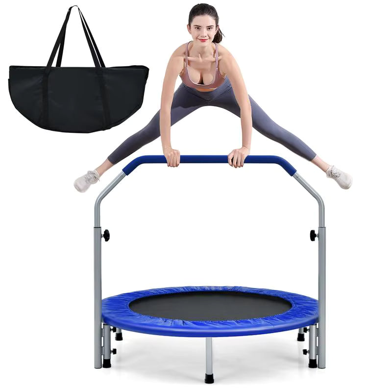 Trampoline Fitness Pliable 40 Pouces avec Barre de Maintien Réglable – Cardio & Remise en Forme à Domicile
