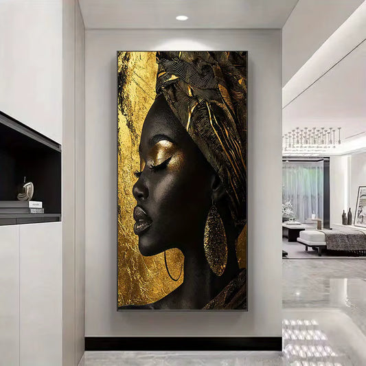 Tableau Toile Murale Femme Africaine Abstraite Moderne – Art Mural Sans Cadre – 60x120 cm