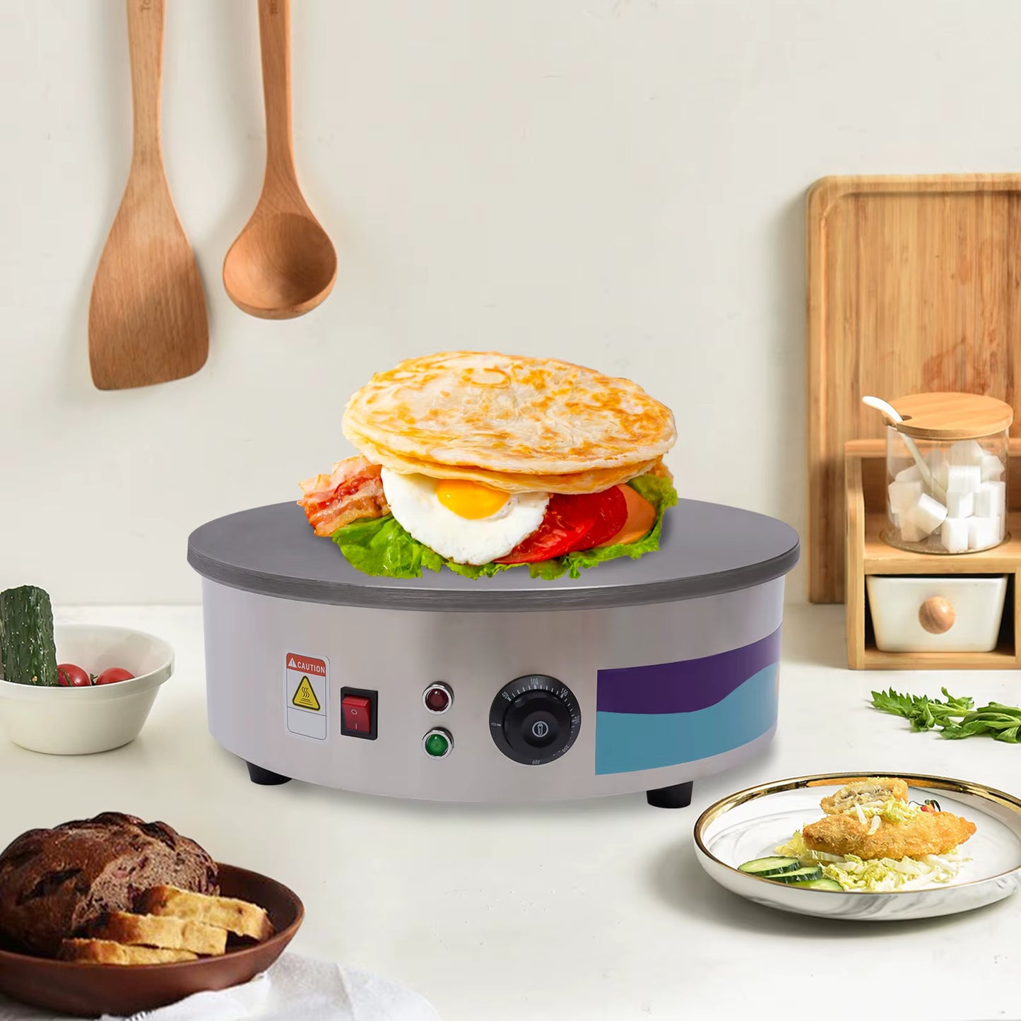Crêpière électrique 45 cm professionnelle – Plaque chauffante 220V – Appareil à crêpes, pancakes et galettes – Usage maison et commercial