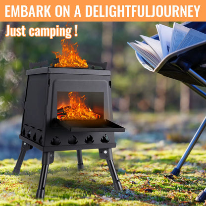 Poêle à Bois Portable Pliable pour Camping et Randonnée – Réchaud Extérieur avec Sac de Transport et Gants – Cuisine Plein Air