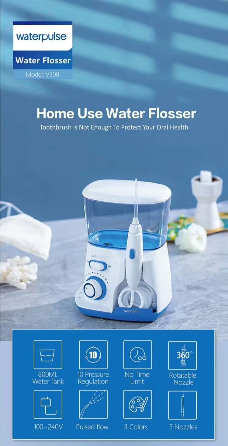 Irrigateur dentaire électrique 800ML – Hydropulseur buccal avec 5 embouts, nettoyage interdentaire, jet dentaire puissant, hygiène bucco-dentaire