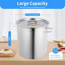 Marmite en acier inoxydable 35 litres avec couvercle – Grande capacité – Faitout cuisine professionnel – Préparation soupes et ragoûts