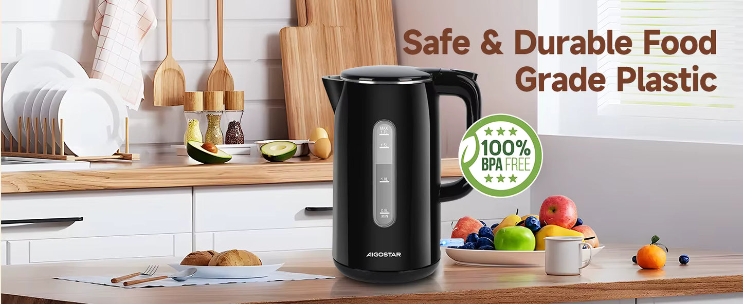 Bouilloire Électrique 1,7L en Acier Inoxydable – Chauffage Rapide, Indicateur de Niveau d’Eau, Arrêt Automatique, Design Compact