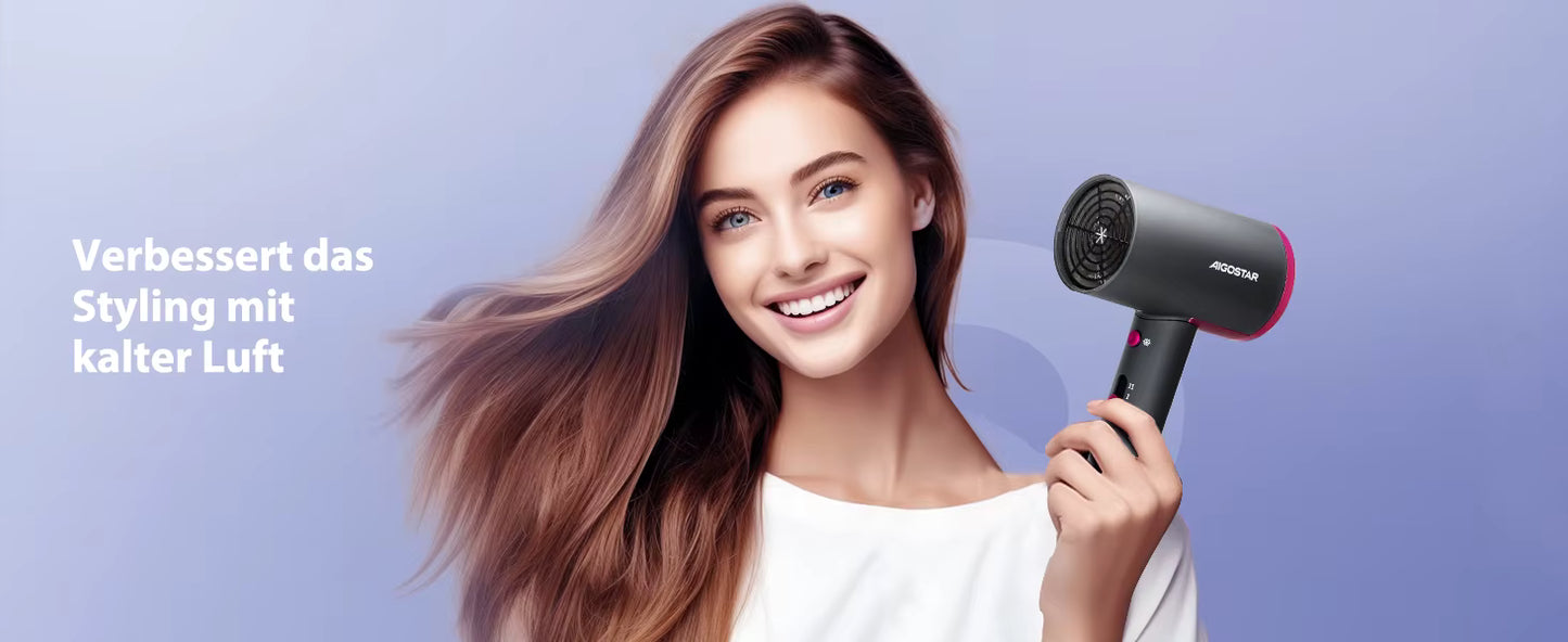 Sèche-Cheveux Professionnel 2200W Ionique – 2 Vitesses, 3 Températures, Air Froid, Léger et Puissant pour Séchage Rapide
