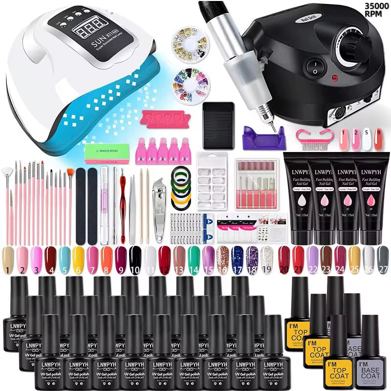 Kit Manucure UV Gel Complet avec Lampe LED et Ponceuse Électrique – Ensemble Faux Ongles Nail Art Professionnel avec Accessoires et Extensions