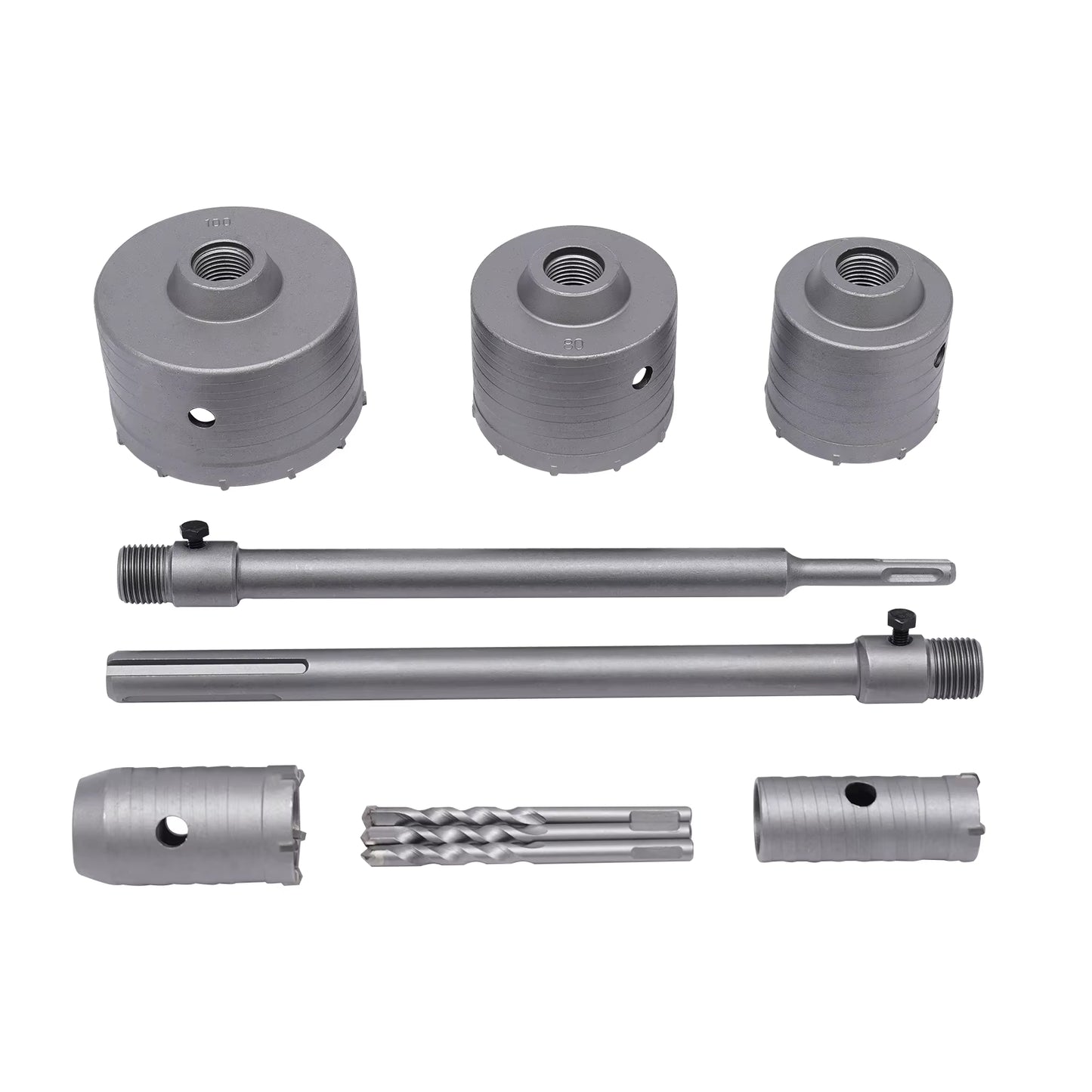 Kit Scie Cloche Béton 9 Pièces SDS-Plus/Max – Forets Carottage 30 à 100 mm pour Mur et Brique