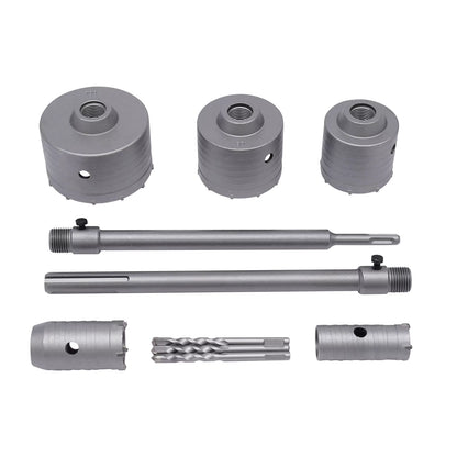 9-Piece SDS-Plus/Max Concrete Hole Saw Kit – Core Drill Bits 30 to 100 mm for Wall and Brick
