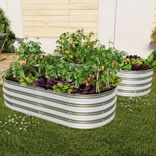 Jardinière Surélevée en Métal Galvanisé – Bac à Plantes Ovale pour Jardin, Légumes et Fleurs