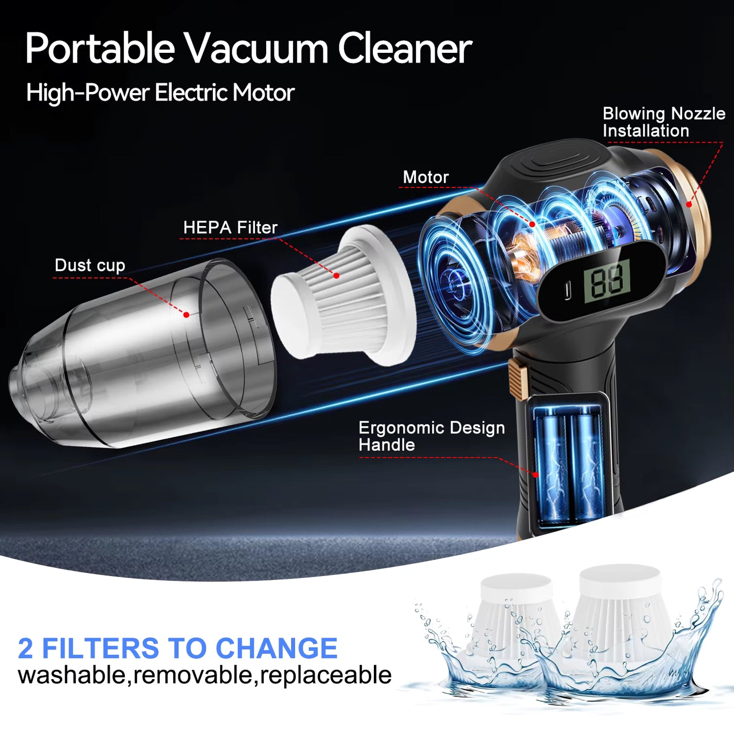 Aspirateur de voiture sans fil haute puissance portable