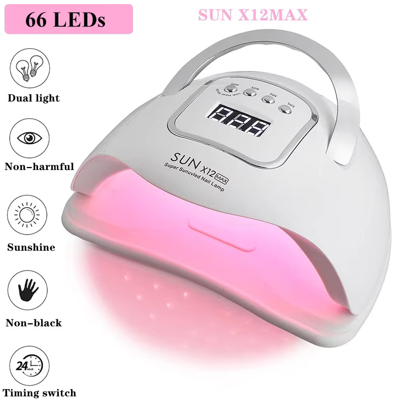 Lampe UV LED SUN X12MAX 66 LEDs pour Ongles – Sèche Vernis Gel Professionnel avec Écran LCD et Poignée – Lampe Nail Art UE