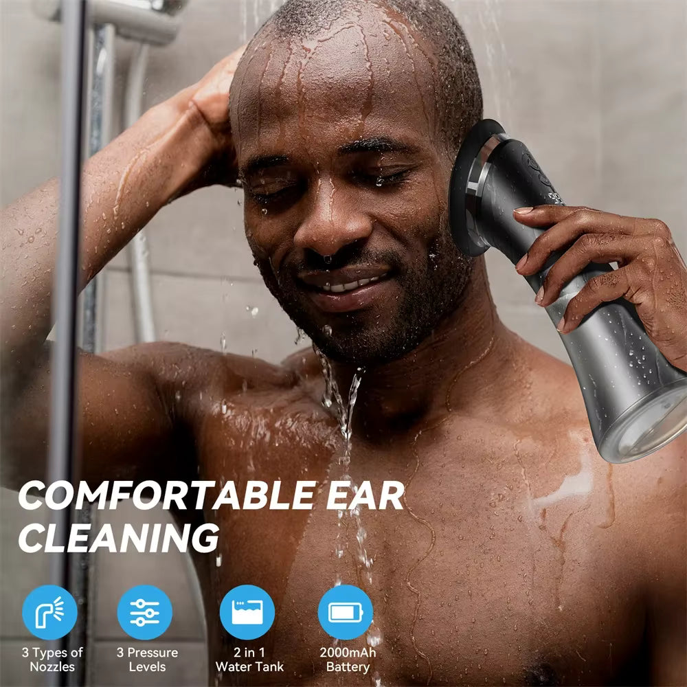 Système Électrique de Nettoyage des Oreilles – Irrigateur Auriculaire Rechargeable avec 3 Réglages de Pression – Élimination du Cérumen par Rinçage à Eau