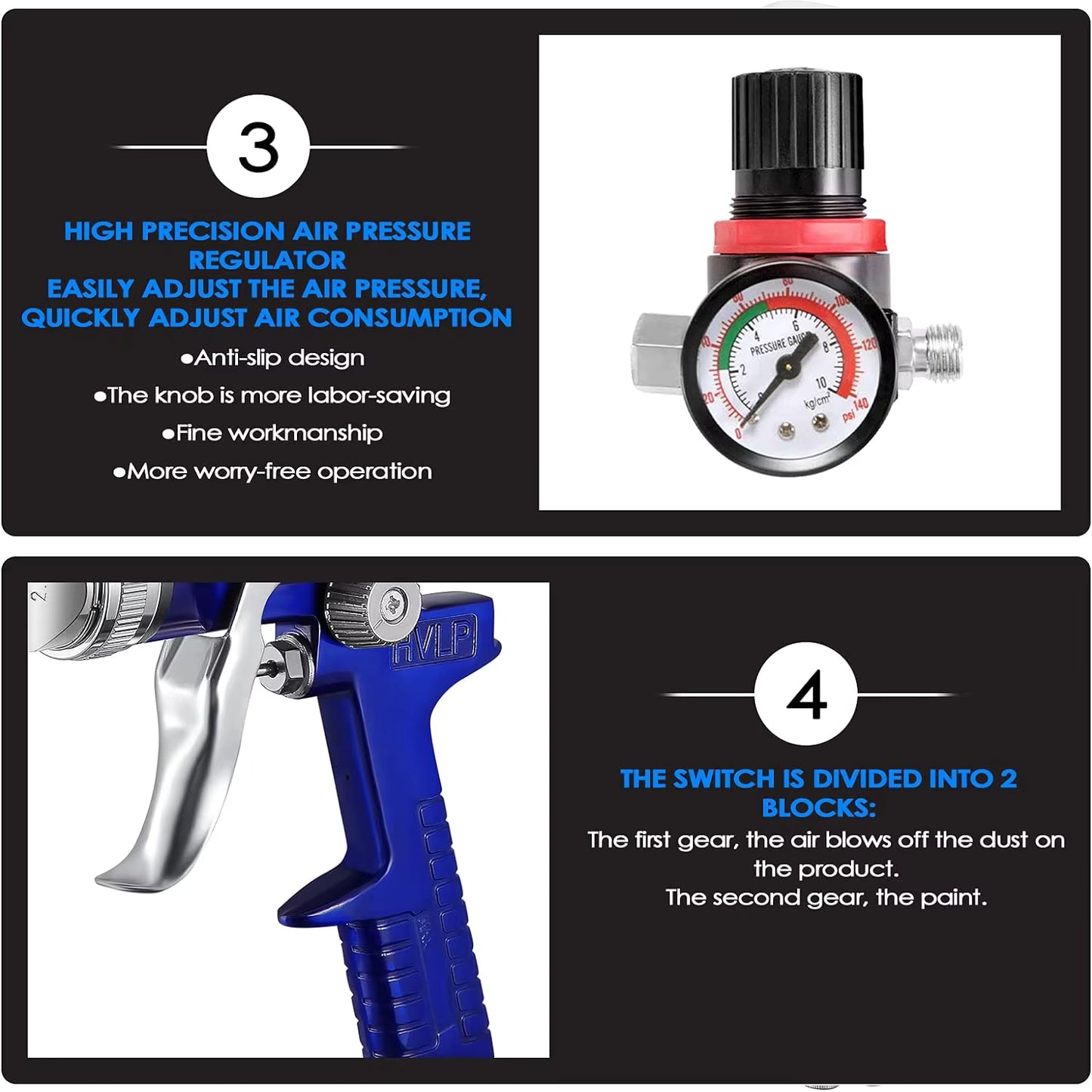 Pistolet Peinture HVLP 600 ml – Pulvérisateur Haute Précision avec Régulateur Pression – Auto Mur Art