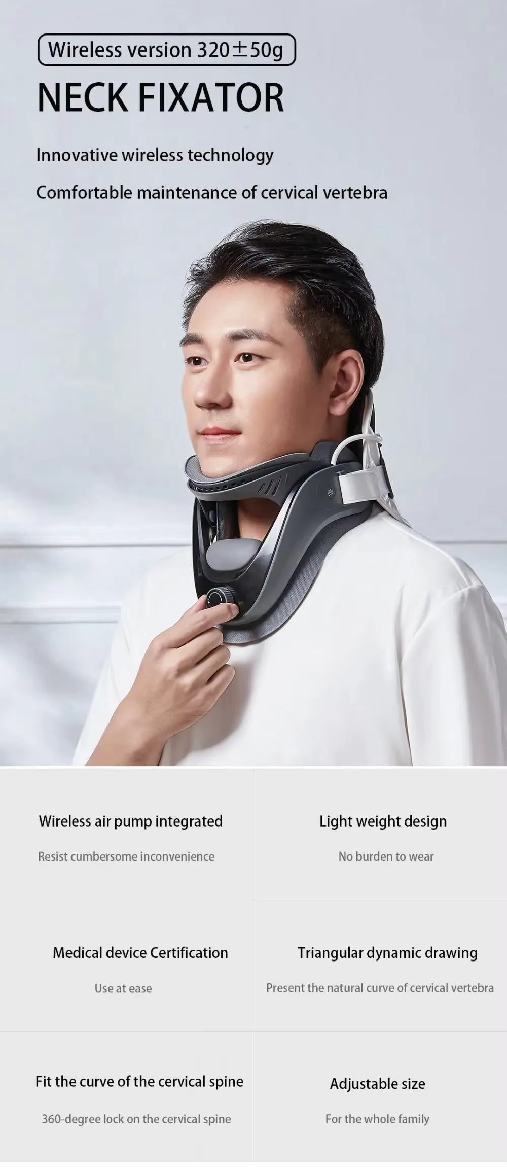 Correcteur Cervical Gonflable Réglable avec Airbag – Appareil de Relaxation du Cou et Soulagement Cervical – Massage Cervical Maison Bureau – Noir