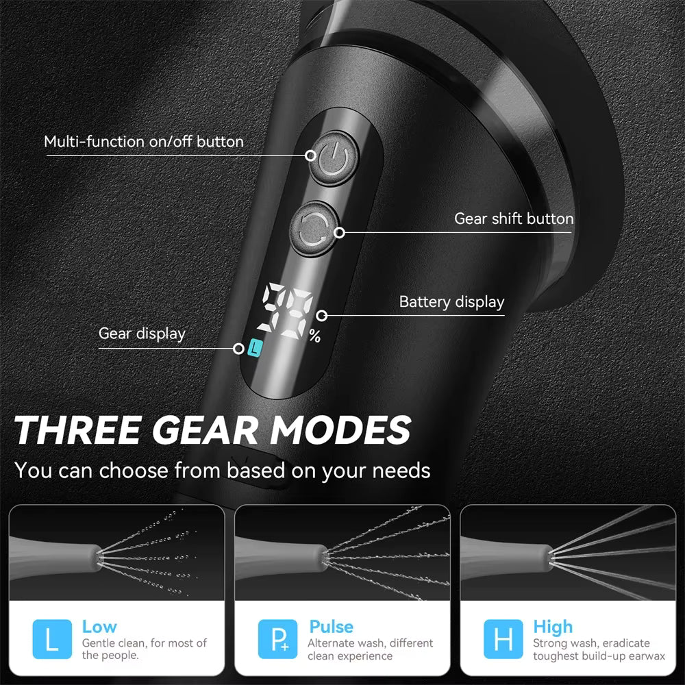 Système Électrique de Nettoyage des Oreilles – Irrigateur Auriculaire Rechargeable avec 3 Réglages de Pression – Élimination du Cérumen par Rinçage à Eau