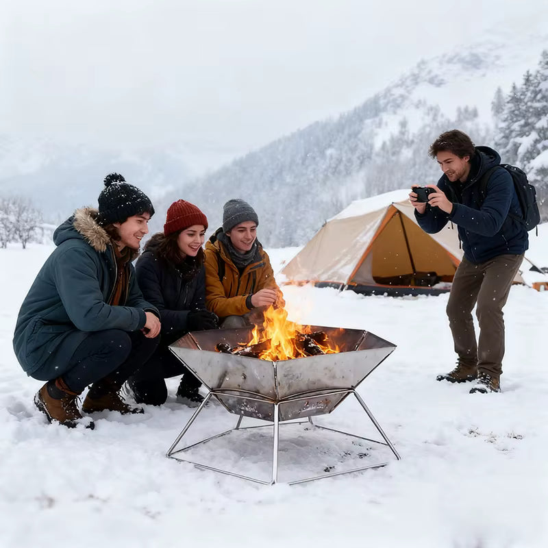 Barbecue Portable Pliable Acier Inoxydable – Grill Camping avec Grille de Cuisson – Brasero Extérieur Jardin, Pique-Nique, Randonnée