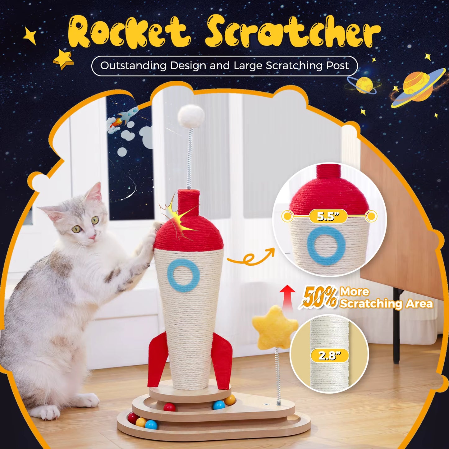 Poste à Gratter pour Chat Fusée Espace – Arbre à Chat Design Spatial – Poteau à Griffer avec Plateforme – Accessoire pour Chat d’Intérieur