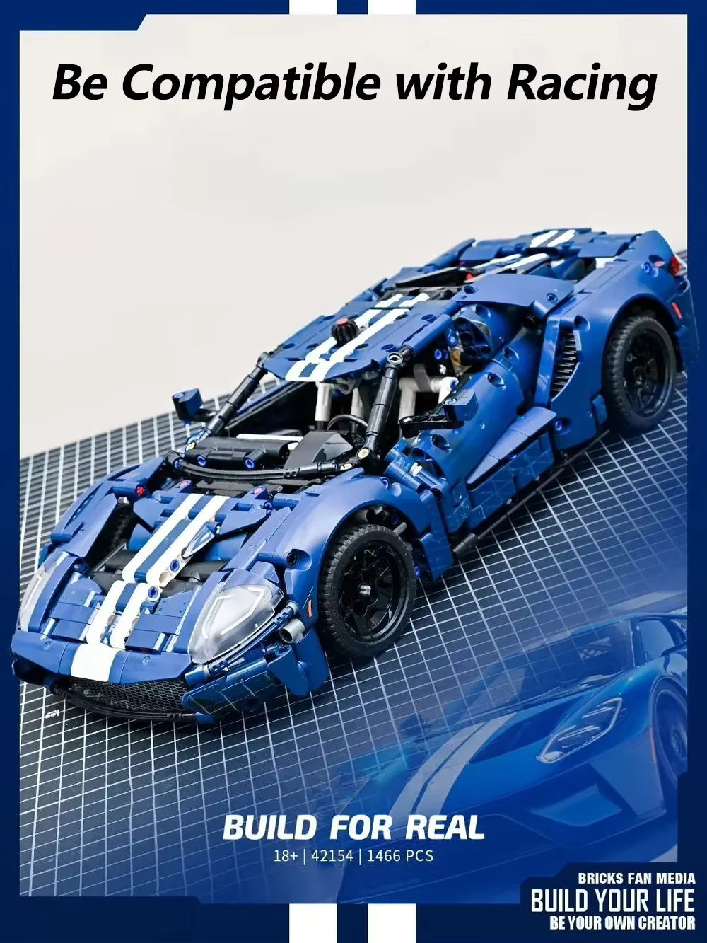 Voiture de Sport en Blocs de Construction 1468 Pièces – Modèle Technique Type GT, Jeu de Construction Adulte & Enfant