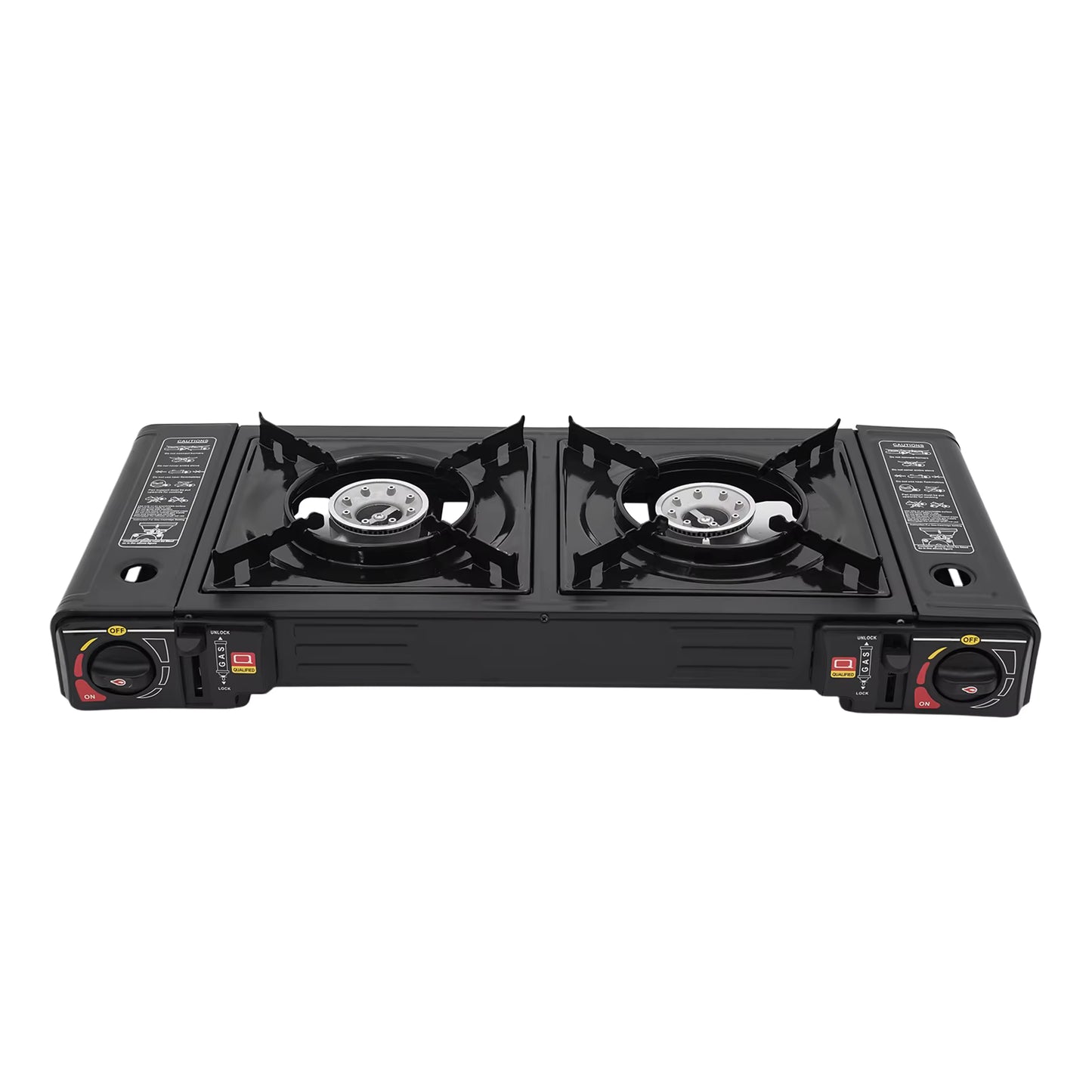 Réchaud de Camping Portable 2 Brûleurs avec Mallette de Rangement Gaz Butane Cuisine Extérieure Barbecue Pique-Nique Noir