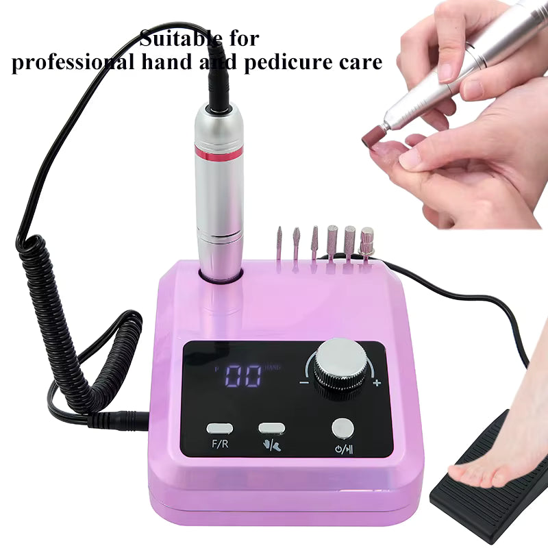 Ponceuse à Ongles Professionnelle 45000 RPM avec Écran LCD – Nail Drill Électrique 30W avec Pédale et Embouts – Manucure Gel UV