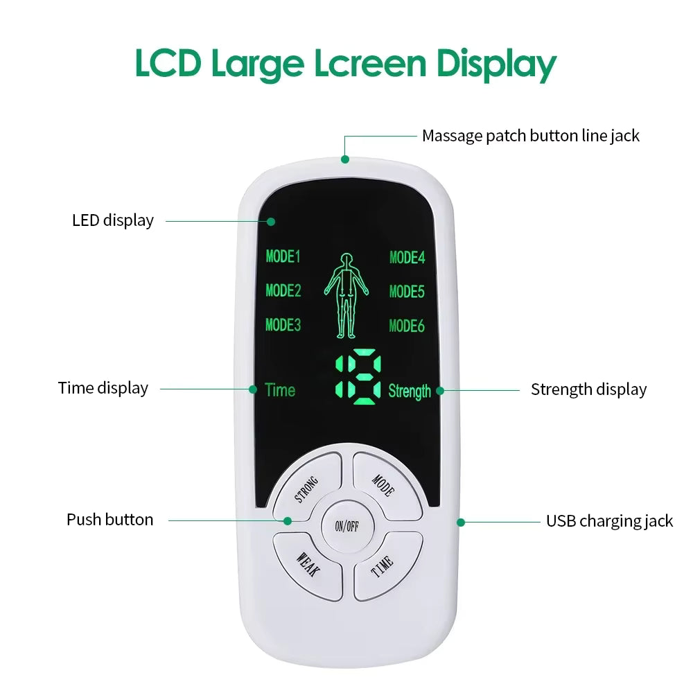 Masseur électrique TENS à 6 modes avec patchs pour relaxation musculaire