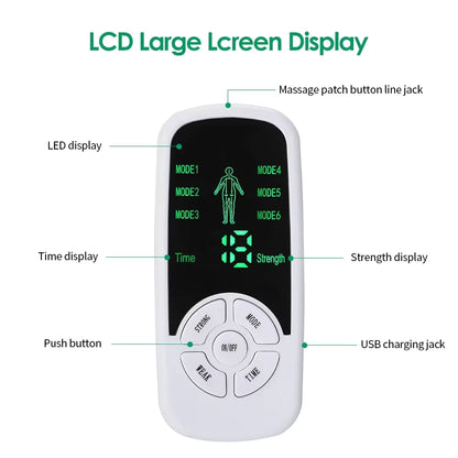 Masseur électrique TENS à 6 modes avec patchs pour relaxation musculaire