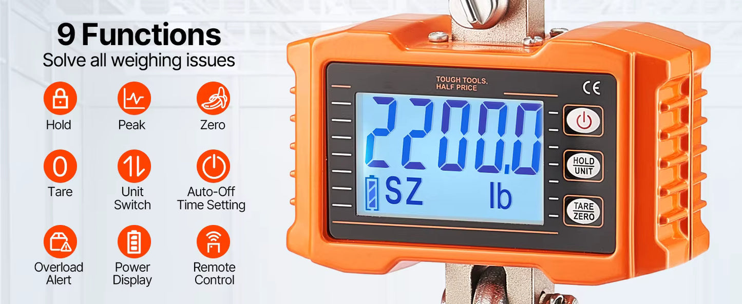 Balance Numérique Suspendue 1000kg / 2000kg – Balance de Grue Industrielle avec Télécommande – Écran LCD Rétroéclairé