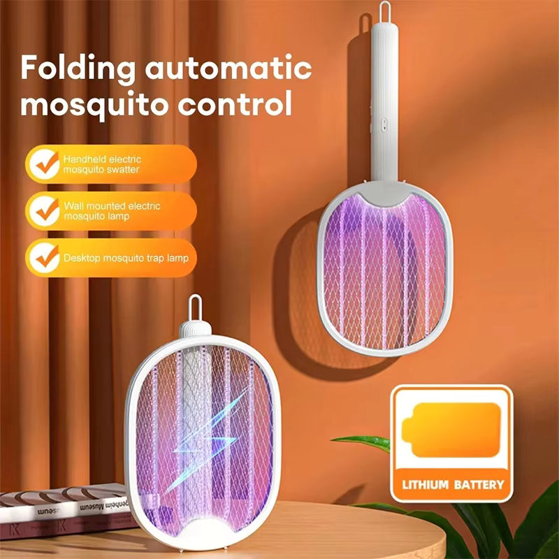 Raquette Électrique Anti-Moustiques Rechargeable Pliable UV – Tue Insectes Volants – Anti Moustique Portable