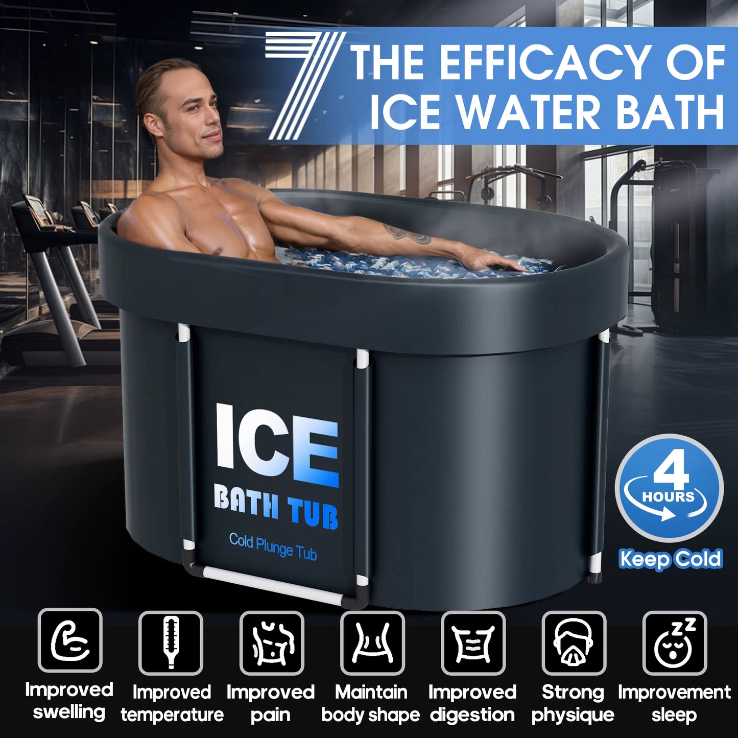 Baignoire Glacée Pliable Adulte avec Couvercle – Bain Froid Thérapie Récupération Sport – Bassin Portable Isolation Thermique – SPA Extérieur
