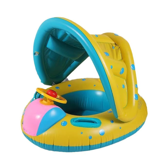 Bouée Siège Bébé Gonflable avec Pare-Soleil Anti-UV – Flotteur Piscine Enfant Sécurisé