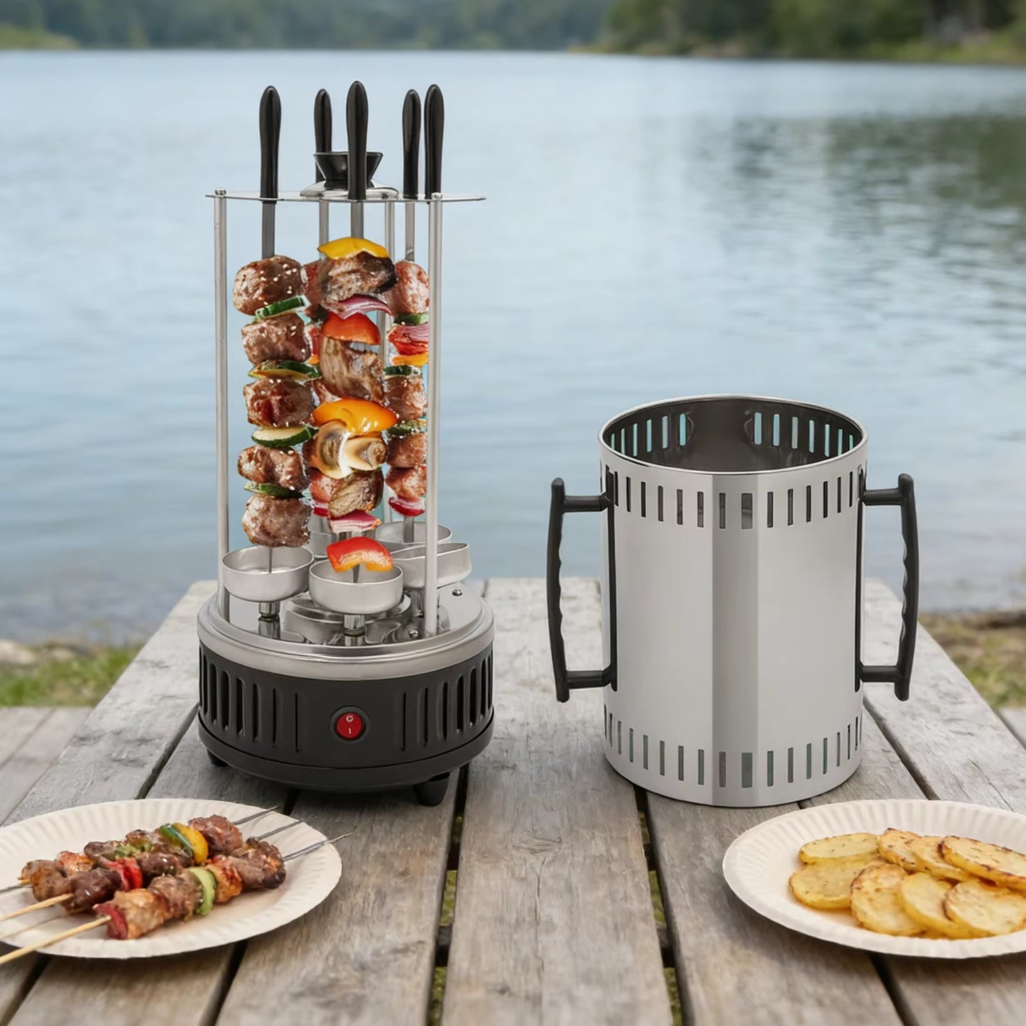 Machine à Kebab Électrique Rotative 1000 W – Rôtissoire Verticale Inox | Brochettes & Grillades à Domicile