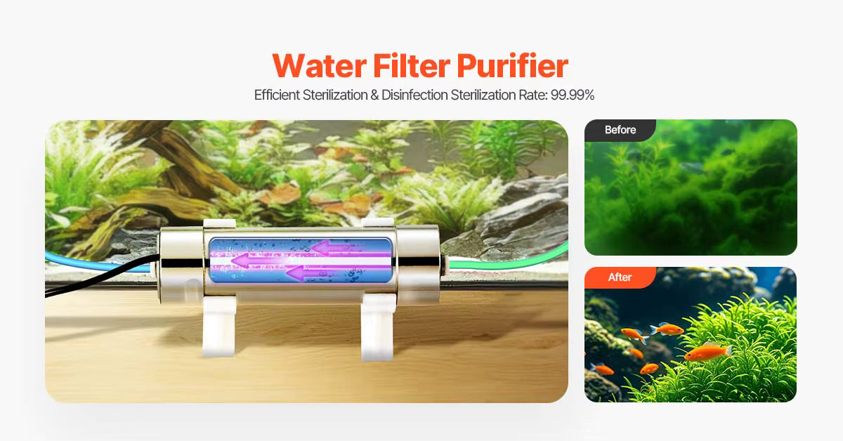 Purificateur d’Eau UV 8W – Filtre Ultraviolet en Acier Inoxydable – Système de Désinfection pour Maison