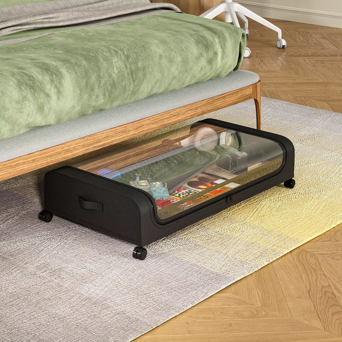 Boîte de Rangement Sous Lit à Roulettes – Couvercle Transparent Grande Capacité | Noir