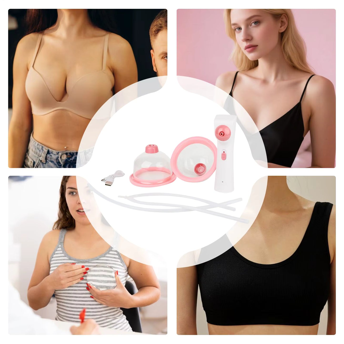 Appareil de Massage Poitrine Électrique pour Femme – Ventouses de Massage et Raffermissement – Pompe de Massage Corps Relaxant – Accessoire Bien-être Beauté