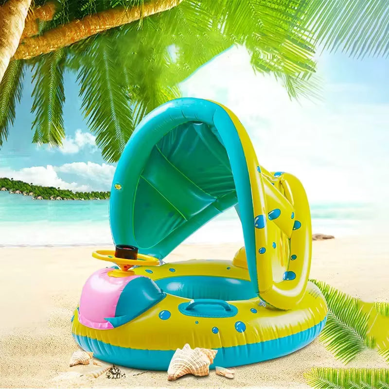 Bouée Siège Bébé Gonflable avec Pare-Soleil Intégré – Flotteur Piscine Enfant Anti-UV – Anneau de Natation Sécurisé pour Bébé et Jeune Enfant – Jeux d’Eau Été