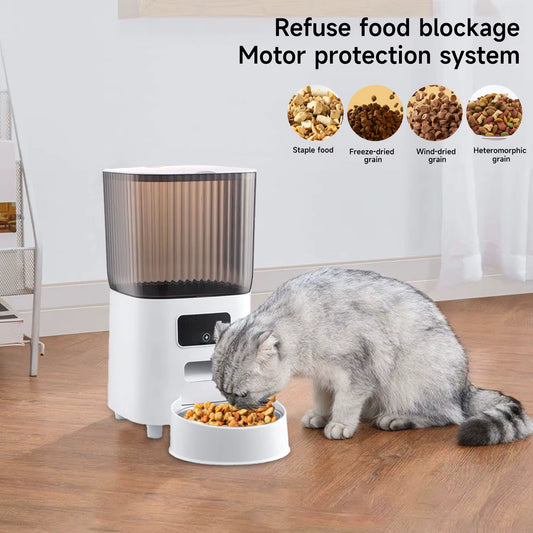 Mangeoire Automatique Connectée pour Chat et Chien 5L – Distributeur de Nourriture Intelligent WiFi avec Caméra – Acier Inoxydable