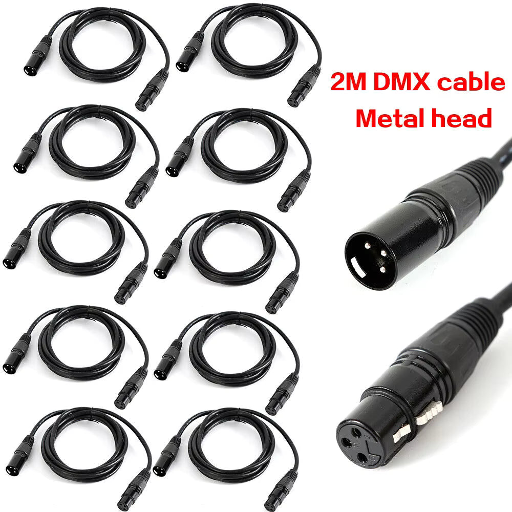 Lot de 10 Câbles DMX XLR 3 Broches 2m – Câbles Audio Éclairage Scène avec Connecteurs Métal – Compatible DJ, Sono et Éclairage