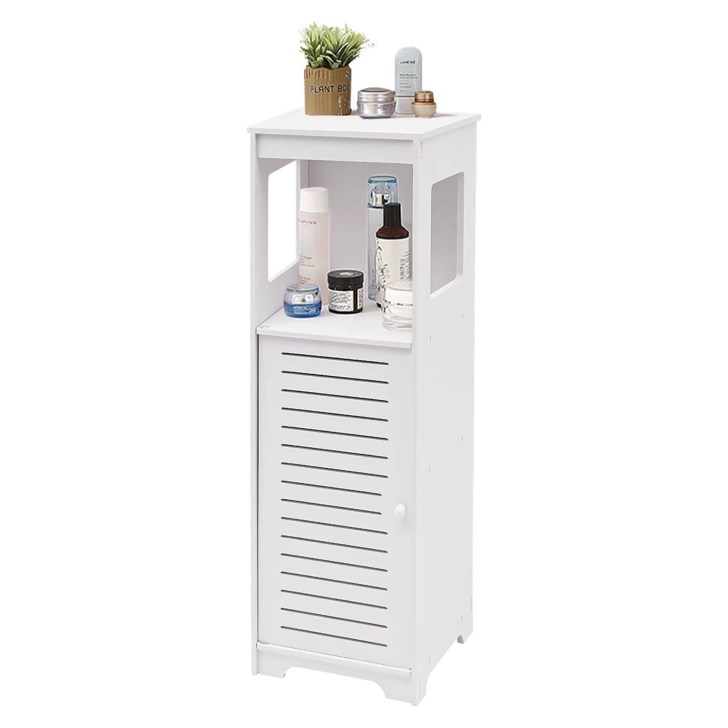 Armoire de Salle de Bain 4 Niveaux en PVC – Étagère de Rangement Étanche avec Porte Ventilée