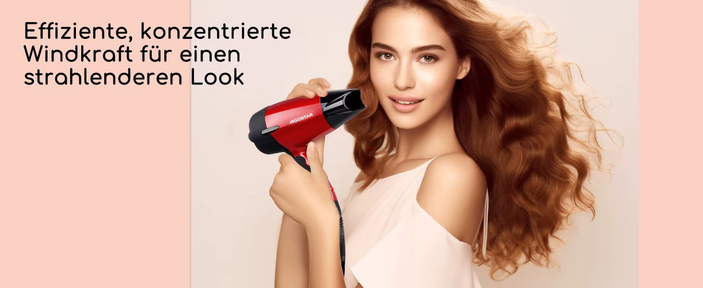 Sèche-cheveux de Voyage Pliable 1500W – Double Tension 110-220V, 2 Vitesses, Compact, Léger, Protection Surchauffe, Idéal Déplacement