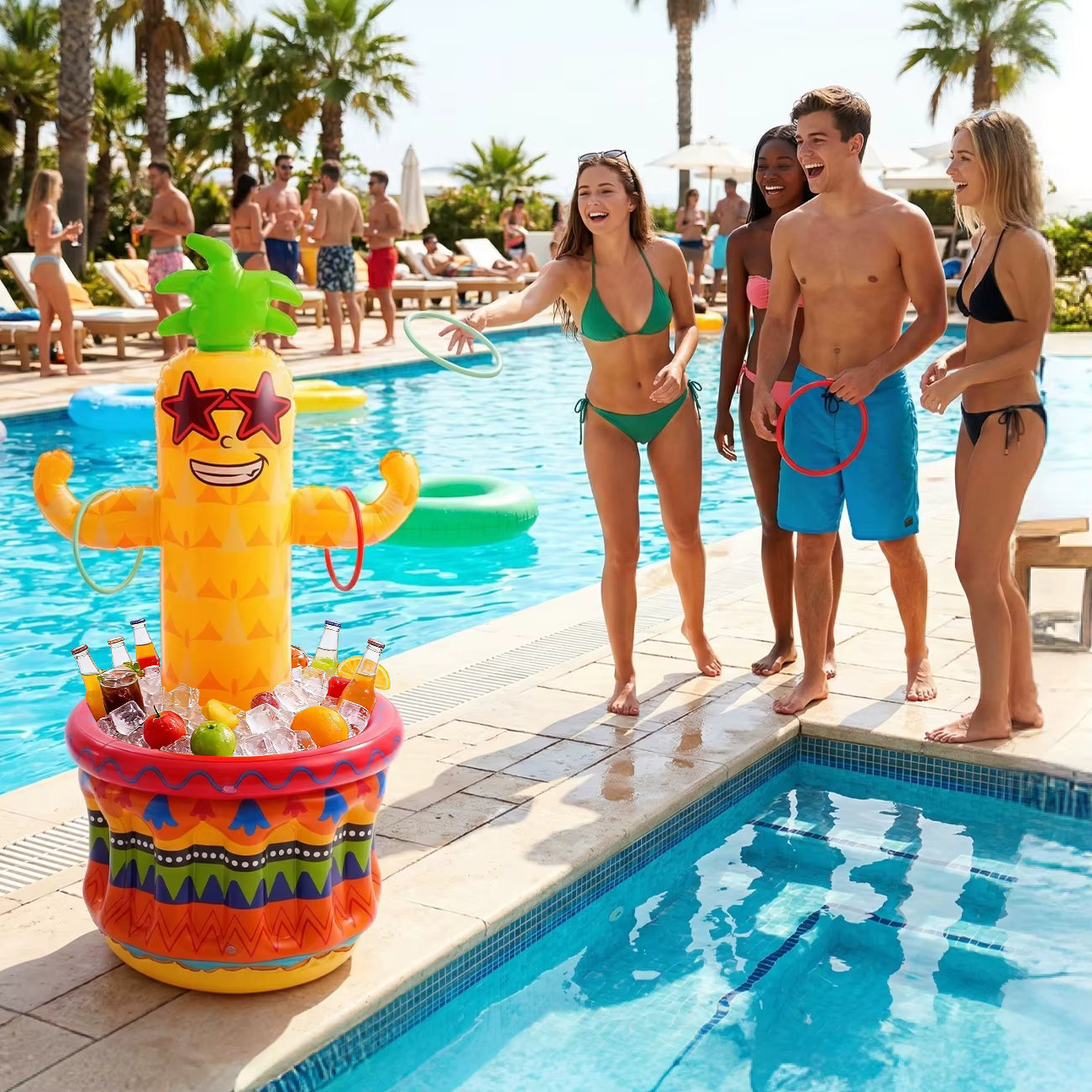Bar Flottant Gonflable Tiki – Glacière & Porte-Boissons Flottant – Piscine, Spa & Fêtes Été